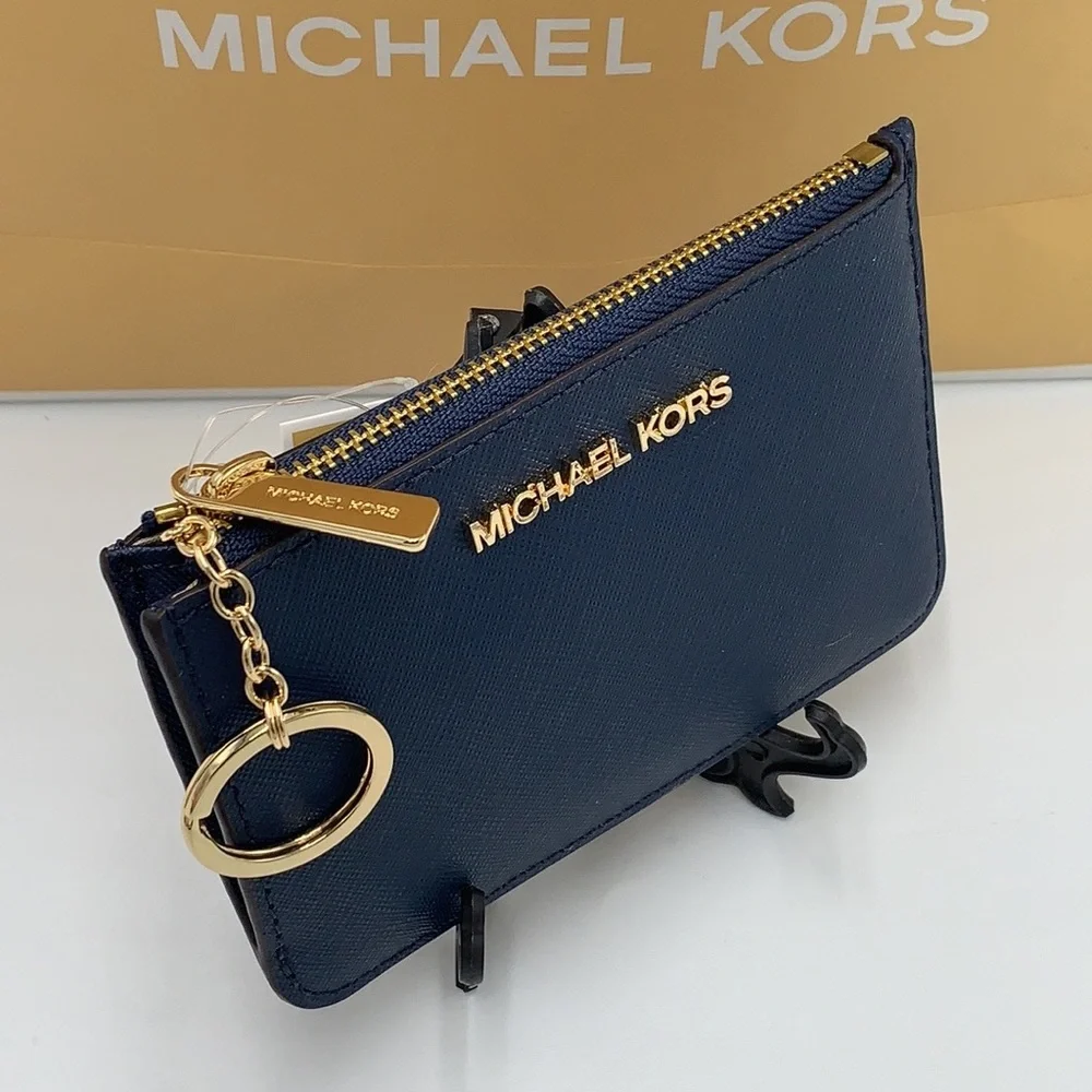MICHAEL KORS SMALL TOP ZIP COINPOUCH WITH ID CARD NAVY  COLOR